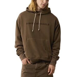 American‎ Eagle Mens Brown Logo Graphic Pullover Hoodie Size Large Casual Lounge